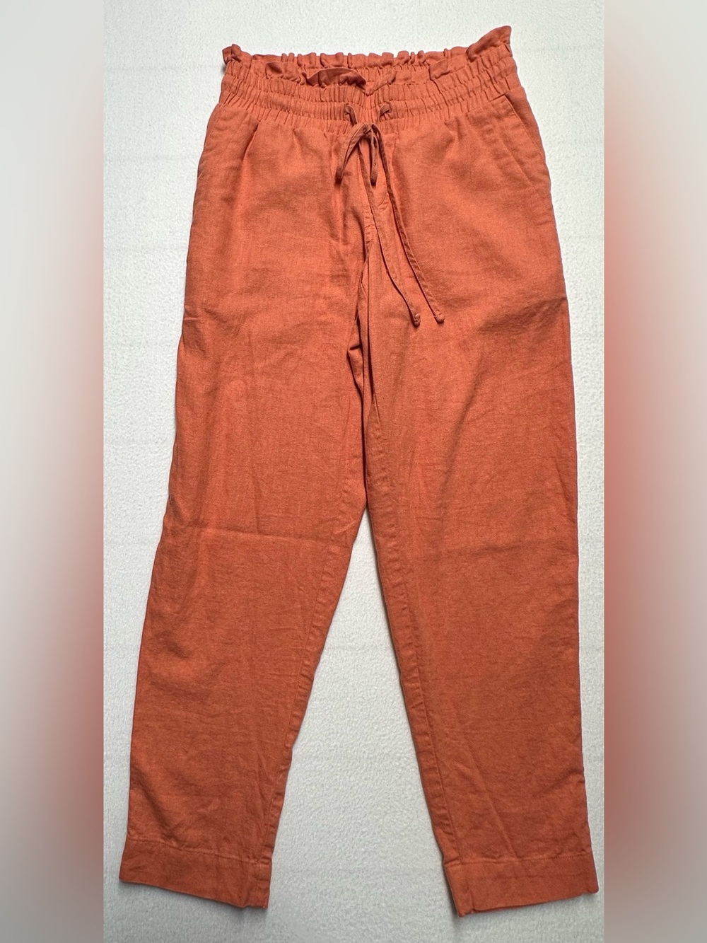 A New Day Women’s XS Orange Linen Blend Paperbag Waist Tapered Pull On Pants